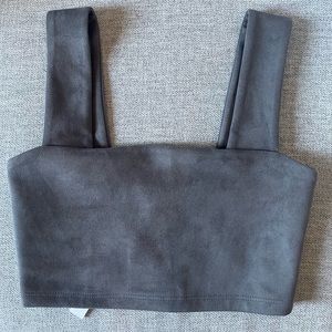 New Susana Monaco Wide Strap Crop Tank Top Suede Grey Silver Gray XS x-small